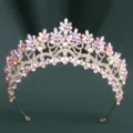 Crystal crown tiara detail showing sparkling marquise stones and gold alloy band. - KC Gold White Diamond + AB Diamond
