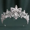Exquisite rhinestone tiara detail, sparkling crystals with baroque bow design for wedding and party. - H1557 Thick Silver with White Rhinestones