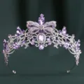 Close-up detail shot of a stunning purple rhinestone butterfly tiara, vintage bridal crown design. - H1557 Thick Silver with White & Crystal Purple Rhinestones
