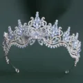 Exquisite alloy crystal tiara crown with butterfly rhinestone design for bride wedding party. - H1560 Thick Silver with White & Blue Jelly Rhinestones