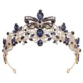 Exquisite Baroque Rhinestone Bridal Crown Tiara Butterfly Birthday Wedding Hair Accessory - H1557 KC Gold with White & Dark Blue Rhinestones
