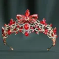 Alloy crystal red rhinestone tiara crown for bridal wedding party hair accessories - H1557 KC Gold with White & Big Red Rhinestones