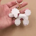 White leather poodle keychain cute puppy bag charm and car key ring pendant accessory - White