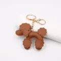 Brown leather poodle keychain, cute dog bag charm with gold metal keyring and clasp. - Coffee