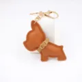 Brauner Leder Französische Bulldogge Schlüsselanhänger, süßer Welpen Taschenanhänger. - Welpe ohne Metallverschluss / Kaffeebraun
