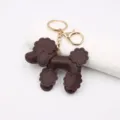 Brown leather poodle keychain cute puppy bag charm gold metal keyring pendant cute animal accessory - Dark Brown