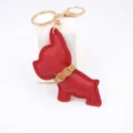 Roter Leder Französische Bulldogge Tasche Anhänger Schlüsselanhänger mit goldener Hardware - Rot