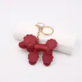 Red leather poodle keychain pendant, cute puppy bag charm with gold metal hardware ring. - Burgundy