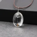 Handmade natural dandelion seed oval clear resin pendant necklace with brown cord for girls. - One Dandelion (Oval)