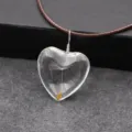 Handmade natural dandelion seed heart pendant necklace with brown cord, clear resin design. - Heart Dandelion