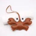 Cute crab leather bag charm keychain, premium brown leather pendant for stylish handbags. - Coffee
