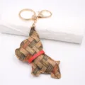 Porte-clés bouledogue français en liège imitation bois mignon pendentif de sac avec anneau - Couleurs tressées entrelacées