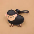 Cute black sheep leather bag charm pendant detailed view, handmade DIY clothing accessory. - Side-Standing Little Sheep Charms / Black