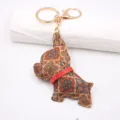 Porte-clés bouledogue français imprimé floral texture liège et accessoires métalliques. - Rouge Floral