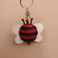 Süßer Bienen Schlüsselanhänger Leder 3D Taschenanhänger Metall Ring Tier Schlüsselring - Bienen-Schlüsselanhänger / Rot