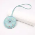 Handmade donut keychain bag charm detail view, cute leather crafted pendant accessory. - Strap Style / Blue