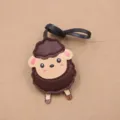 Cute cartoon little lamb PU leather bag charm detail, brown animal pendant for handbags and keys. - Frontal Standing Lamb Charm / Dark Brown