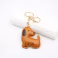 Cute leather dachshund puppy keychain cartoon plush stuffed bag charm car key ring pendant - Coffee