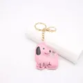 Cute pink leather puppy keychain, padded three-dimensional cartoon bag charm and car key ring. - Pink