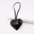 Black patent leather heart bag charm pendant keychain apparel jeans accessory decor loop strap - Glossy Black