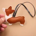 Χαριτωμένο Corgi Δερμάτινη Τσάντα Charm Πολυστρωματικό PU Ζώο Κλειδί Αξεσουάρ - Κρεμαστό κουτάβι κόργκι / Καραμέλα