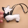 Χαριτωμένο Corgi σκύλος PU δέρμα τσάντα κρεμαστό μαύρο λευκό δέρμα ζώο γοητεία κορδόνι αξεσουάρ! - Κρεμαστό κουτάβι κόργκι / Μαύρο με λευκό καντράν