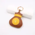 Portachiavi carino a forma di sacchetto di soldi con simbolo dorato, ciondolo borsa in pelle PU. - Caffè