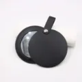 Portable leather pocket makeup mirror with hanging strap and protective case for women bags. - Black