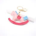 PU leather rocking horse keychain cute bag charm stylish animal pendant accessory - Pink & Rose Red