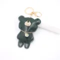 Green crocodile texture leather bear keychain with rhinestones, stylish bag charm and accessory. - Dark Green