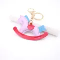 PU Leather Cute Rocking Horse Keychain Car Bag Charm Pendant with Gold Hardware Gift - Taro Purple & Rose Red