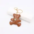 Brown leather bear keychain bag pendant cute animal car key ring charm with gold hardware - Brown