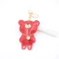 Red crocodile pattern bear keychain with rhinestones, leather pendant accessory for bags. - Red