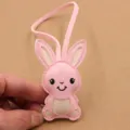 Cute pink PU leather rabbit bag charm pendant, lovely cartoon accessory for handbags and outfits. - Pink