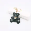 Dark green crocodile texture leather bear keychain bag pendant cute backpack charm accessory - Dark Green