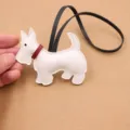 Colgante de bolso perro Scottish terrier de cuero blanco con correa para accesorios. - Blanco