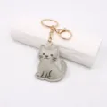 Grijs schattig kat leren sleutelhanger tas bedel, stijlvolle metalen ring voor handtassen. - Grijs