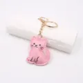 Roze leer schattige kat sleutelhanger pluche tas bedel gouden ring detail opname - Roze