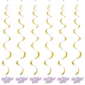 Decoraciones colgantes en espiral de PVC dorado con colgantes de fiesta de cumpleaños. - 6 Piezas/Paquete / Espirales doradas de cumpleaños rosas