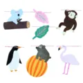 Cute cartoon animal party garland decorations for kids room classroom hanging flags. - Tropical Rainforest Animal Style / Patches Set