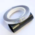 Holographic balloon ribbon roll detail, shiny laser effect for party decoration and binding. - Silver