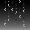 Stern und Mond Papier Girlande 4m hängende Deko für Weihnachten Geburtstag Party Hochzeit - Stern + Mond / 4m 38 Stück / Schwarz + Silber