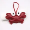 Red leather crab bag charm keychain cute cartoon animal pendant for handbag backpack decoration accessory - Burgundy
