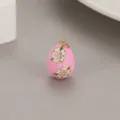 Pink enamel Easter egg pendant charm with white floral design, DIY jewelry accessory. - Pink Floral Style (H-8082) / Pink