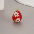 Red enamel egg pendant with white flower pattern gold plated DIY jewelry accessory charm. - Red Floral Style (H-8082) / Red