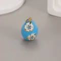 Blue Enamel Easter Egg Pendant Gold Trim Floral DIY Jewelry Charm Necklace Accessory - Blue Floral Style (H-8082) / Blue