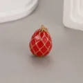 Red enamel Easter egg pendant with elegant gold mesh design, perfect vintage DIY jewelry accessory. - Red Gold Grid Style (H-3611) / Red