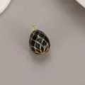 Black and gold enamel egg pendant, vintage lattice design DIY necklace jewelry accessory. - Black Gold Grid Style (H-3609) / Black