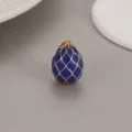 Blue enamel Easter egg pendant charm, gold plated retro DIY jewelry accessory single piece. - Dark Blue Gold Grid Style (H-3612) / Dark Blue