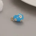 Blue enamel Easter egg pendant with white flower rhinestones for DIY jewelry making. - Floral Style (H-8081) / Blue